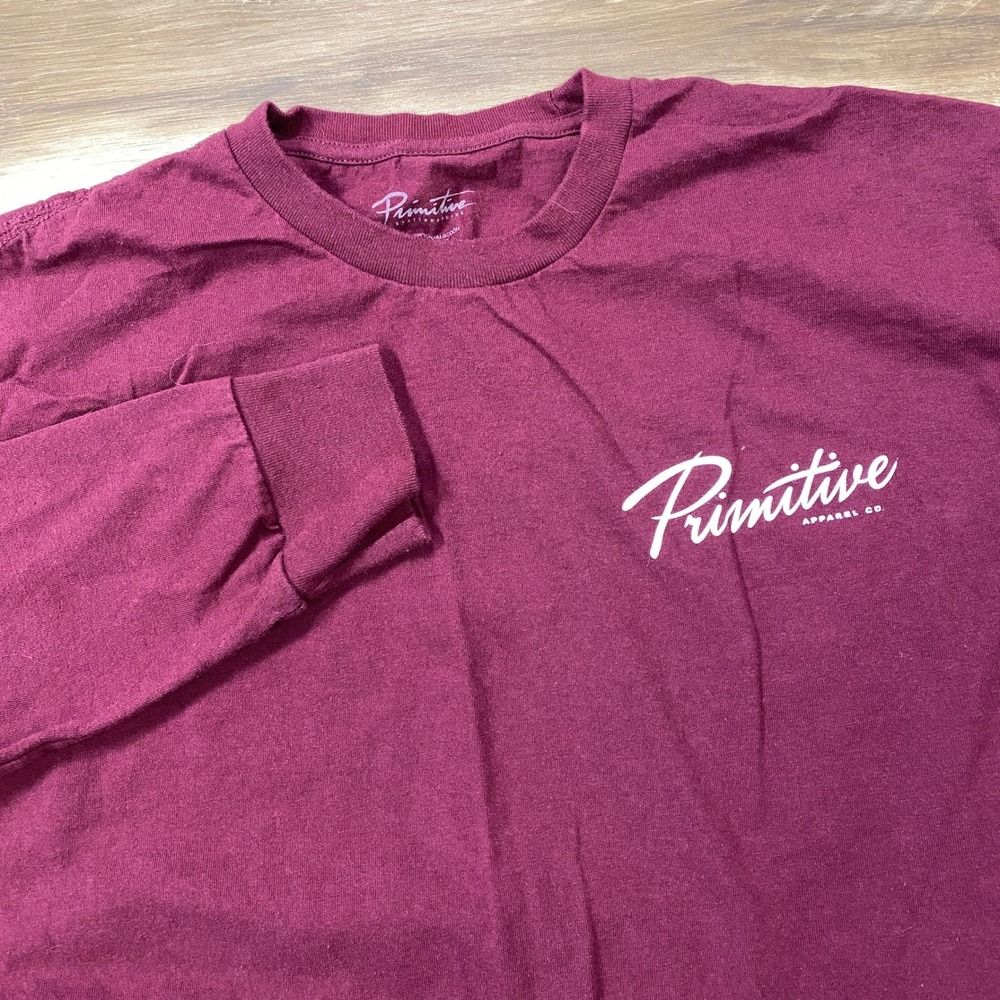 Primitive Long Sleeve Shirt Mens L Skater Cotton Graphic Maroon Streetwear Tee